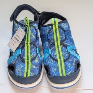 Lands' End Blue and Neon Green Kids Sport Sandals